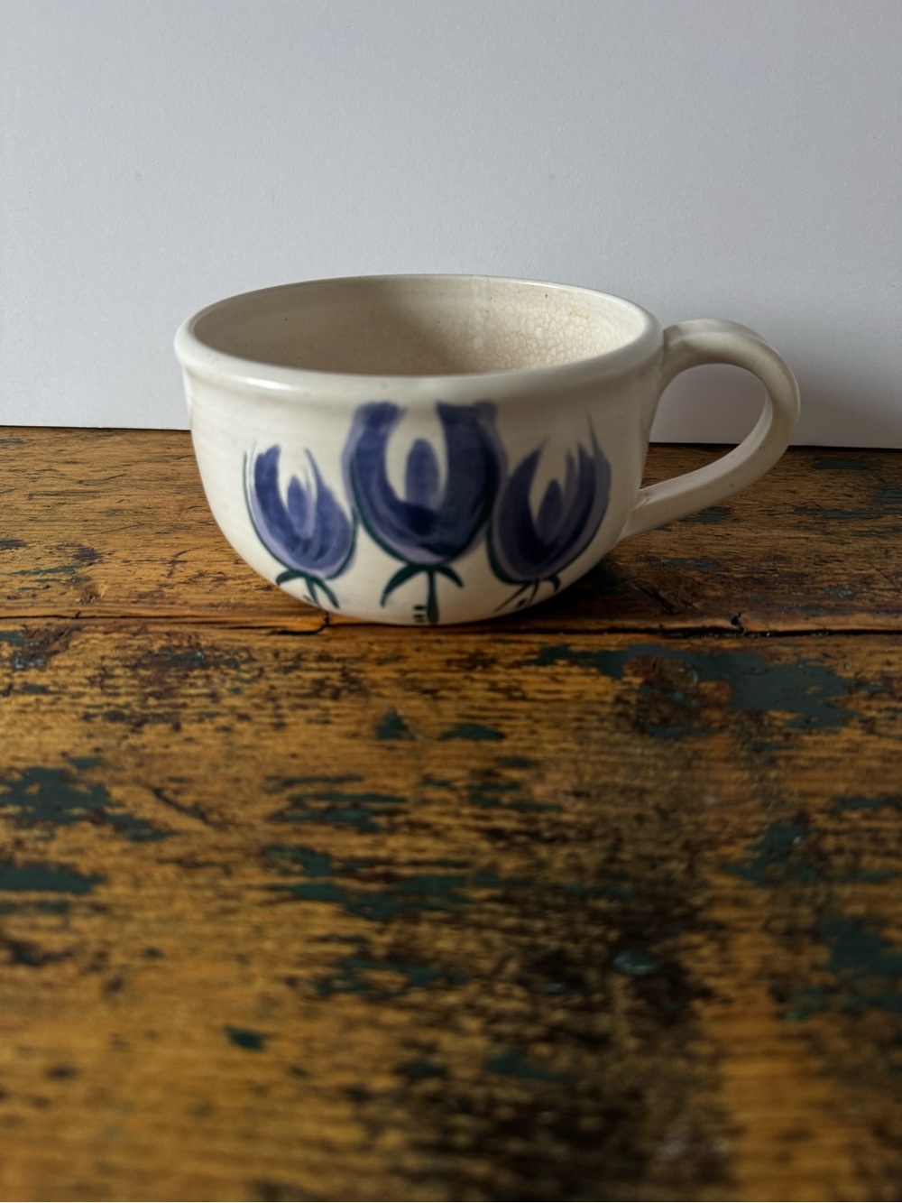 Hand-Painted Blue Floral Ceramic Cup/bowl